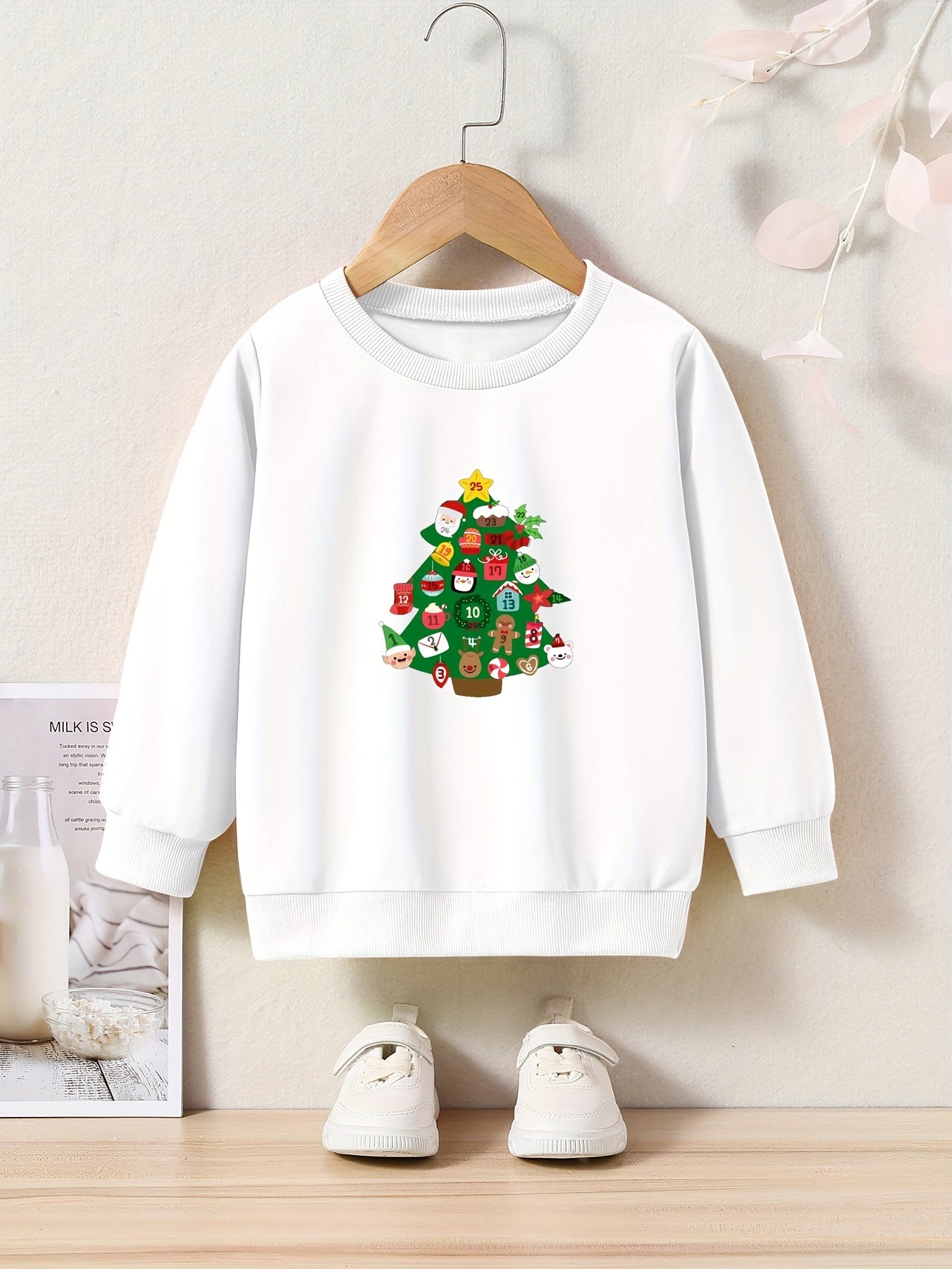 Christmas Tree Graphic Crew Neck Long Sleeve Sweatshirt Kids Clothes