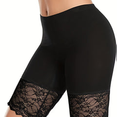 Lace Stitching Skinny Leggings Casual Stretchy Leggings for Spring & Summer