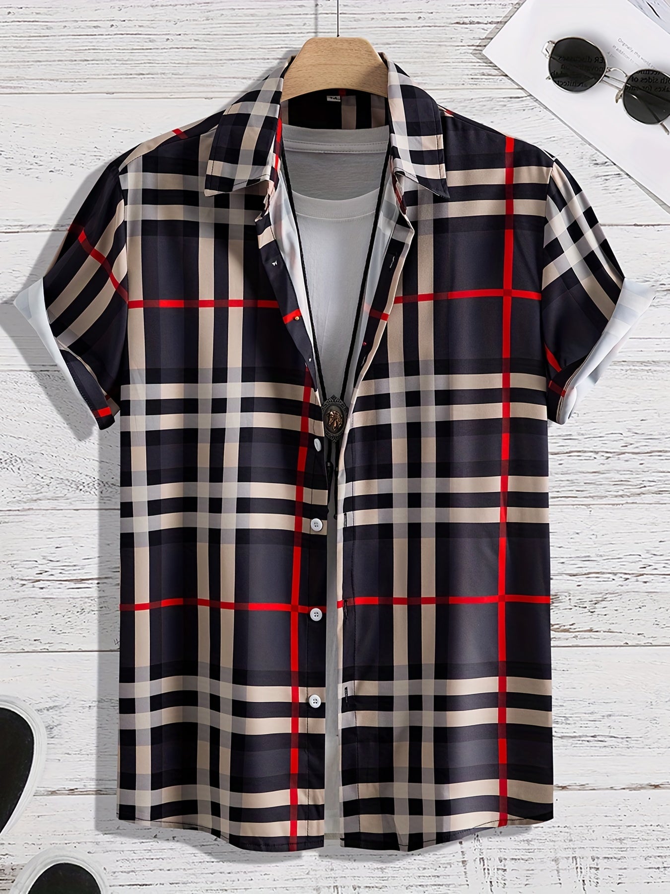 Men's Loose Fit Plaid Hawaiian Shirt