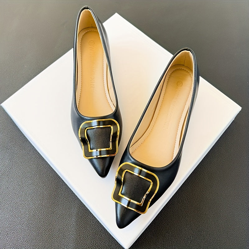 Women's Metallic Buckle Slip On Block Heel Shoes