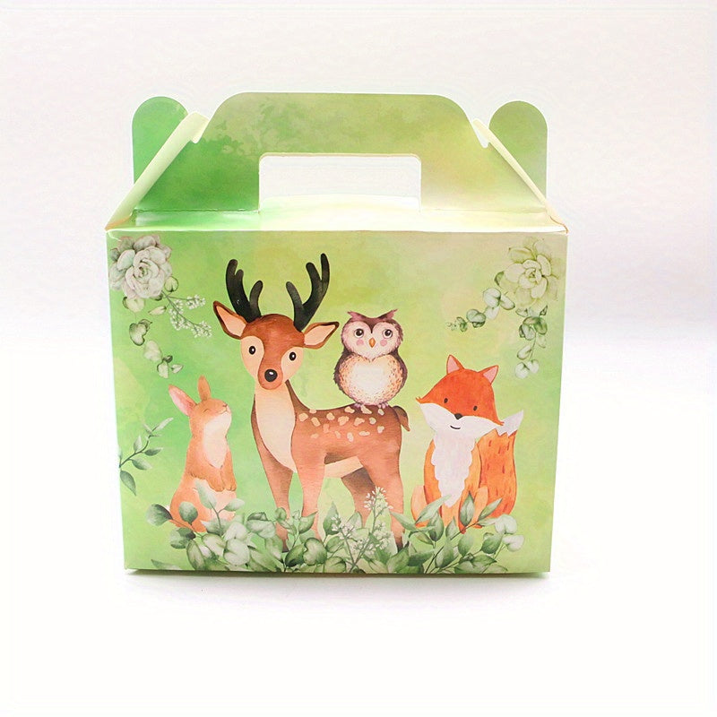 6pcs Jungle Safari Animal Party Gift Bags Square Treat Boxes Snack Boxes