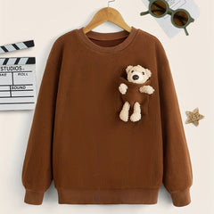 Boys Bear Decor Pullover Sweatshirt Long Sleeve Crew Neck Tops
