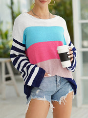 Casual Sweater Colorblock Stripe Print Long Sleeve Jumper
