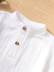 2pcs Baby Boys Casual Tops & Striped Shorts Set