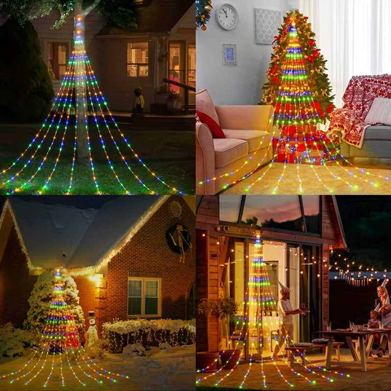 Christmas Outdoor 180 LED Waterfall Tree Lights 8 Modes USB Plug In Waterproof