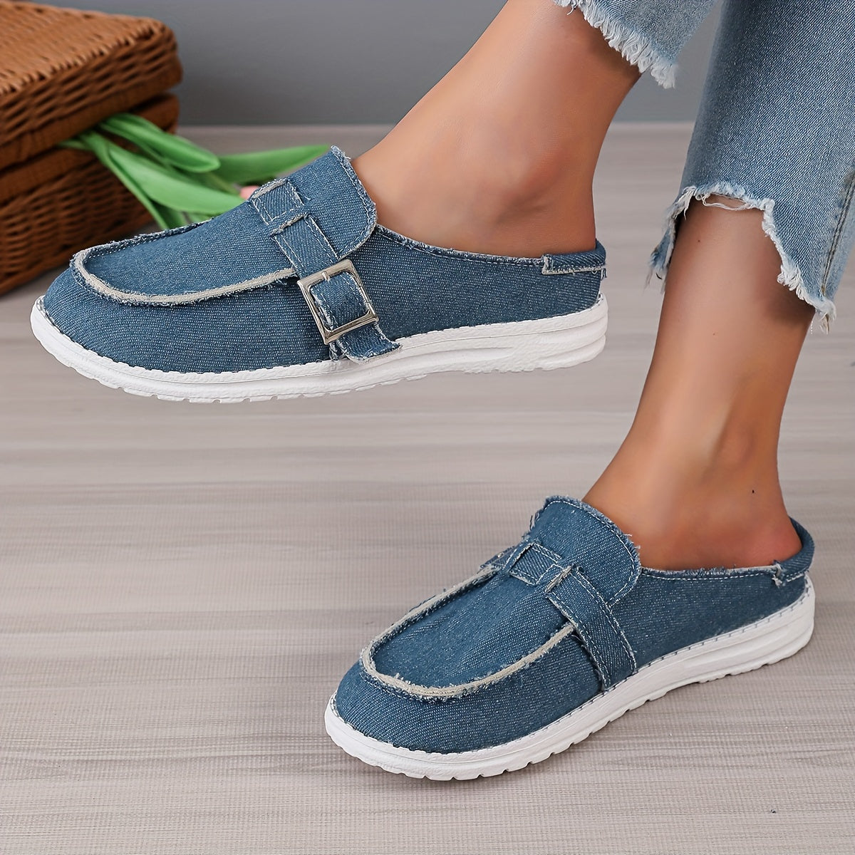 Women's Denim Mule Sneakers Slip On Casual Shoes