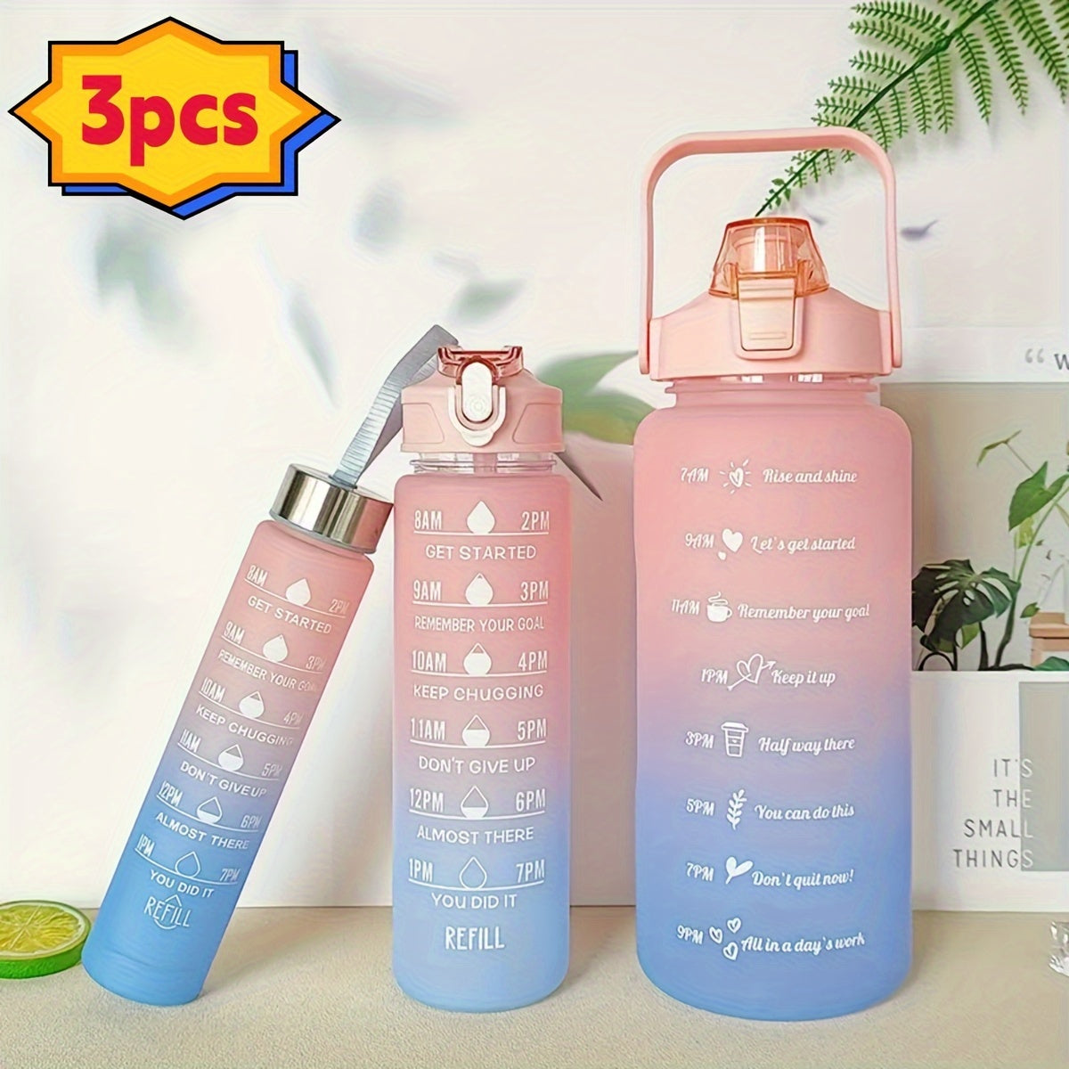 3pc High Temp Plastic Water Bottle Set 280 750 2000ml Gradient Portable Outdoor