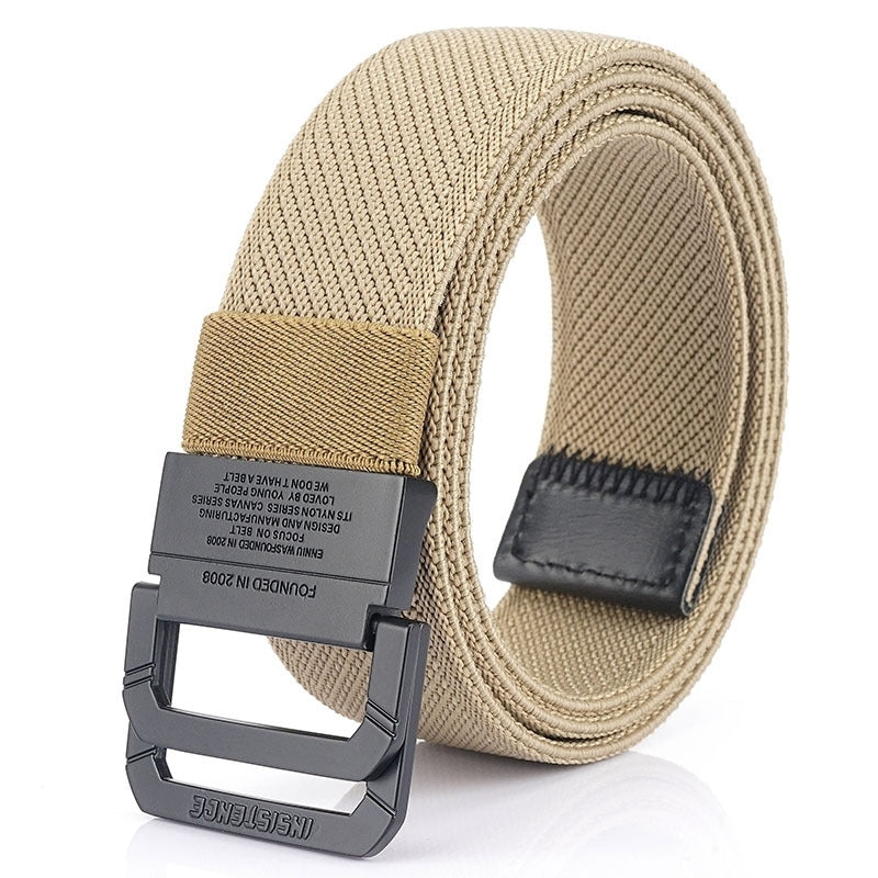 Men's Double Ring Buckle Nylon Elastic Belt Outdoor Casual Tactical Durable Belt