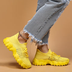 Soft Thick Sole Shock Absorption Flying Woven Sneakers Mesh Breathable