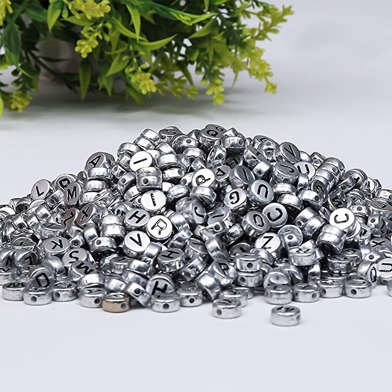 100pcs Silvery Alphabet Acrylic Beads for DIY Jewelry & Bracelet Crafting