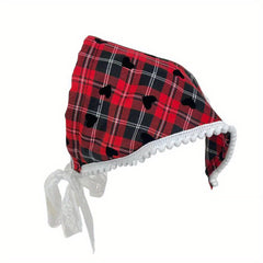Vintage Lace Up Triangle Scarf Plaid Pattern British Style Headband