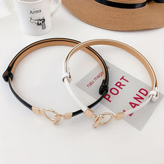 Adjustable Thin Belts Round Metal Buckle PU Belt Solid Dress Coat Belt