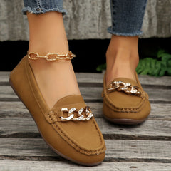 Women's Chain Decor Flat Shoes Slip On Loafers Lightweight Walking Shoes
