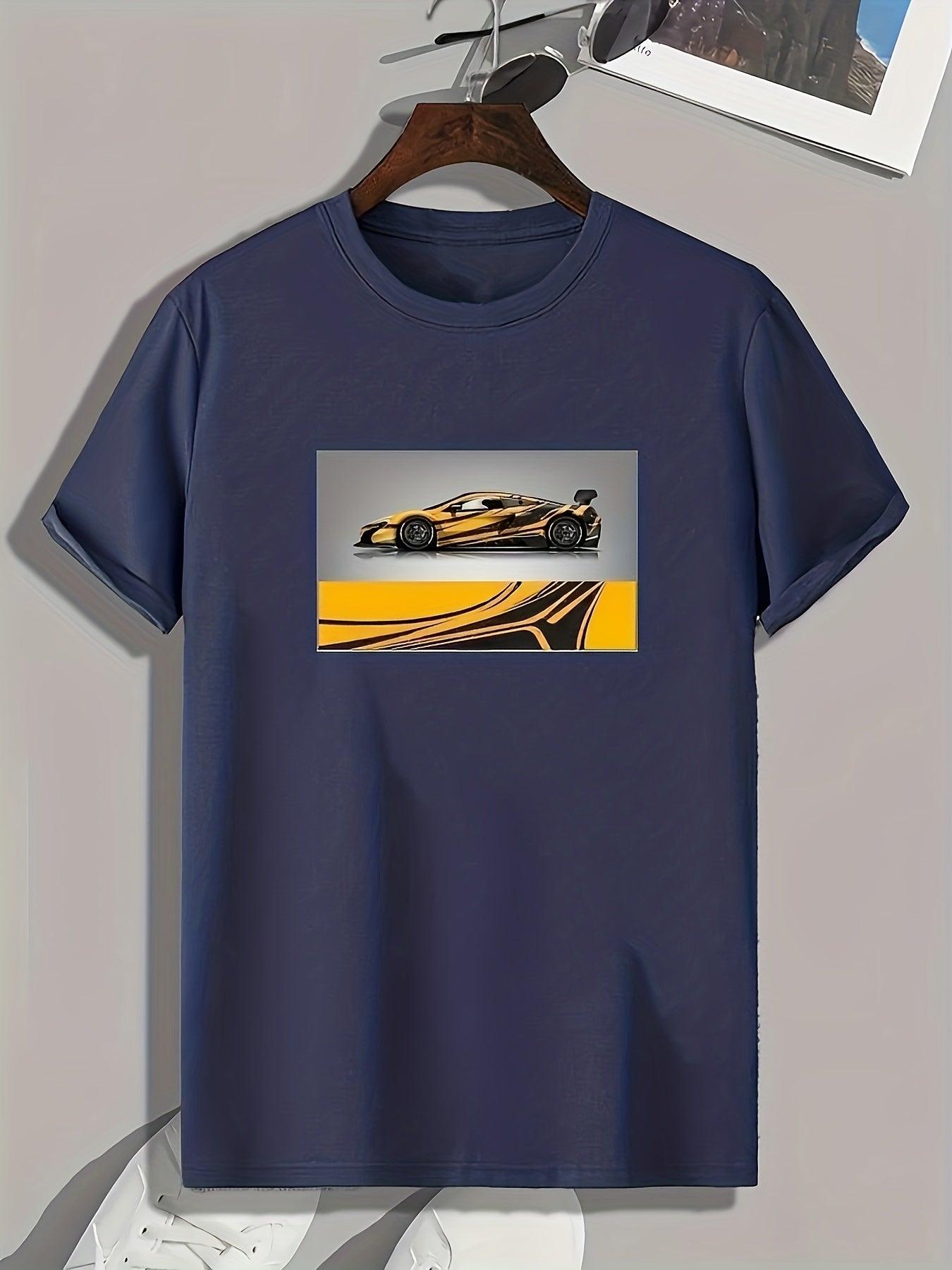 Yellow Sportscar Print Men's Comfy T-shirt for Summer
