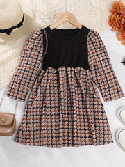 Girls Houndstooth Patchwork Dress Spring Fall