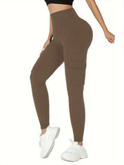 Women's Cargo Pockets Leggings High Waisted Tummy Control No See Through