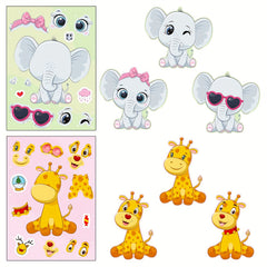 6pcs DIY Puzzle Sticker Games Animals Make Funny Faces