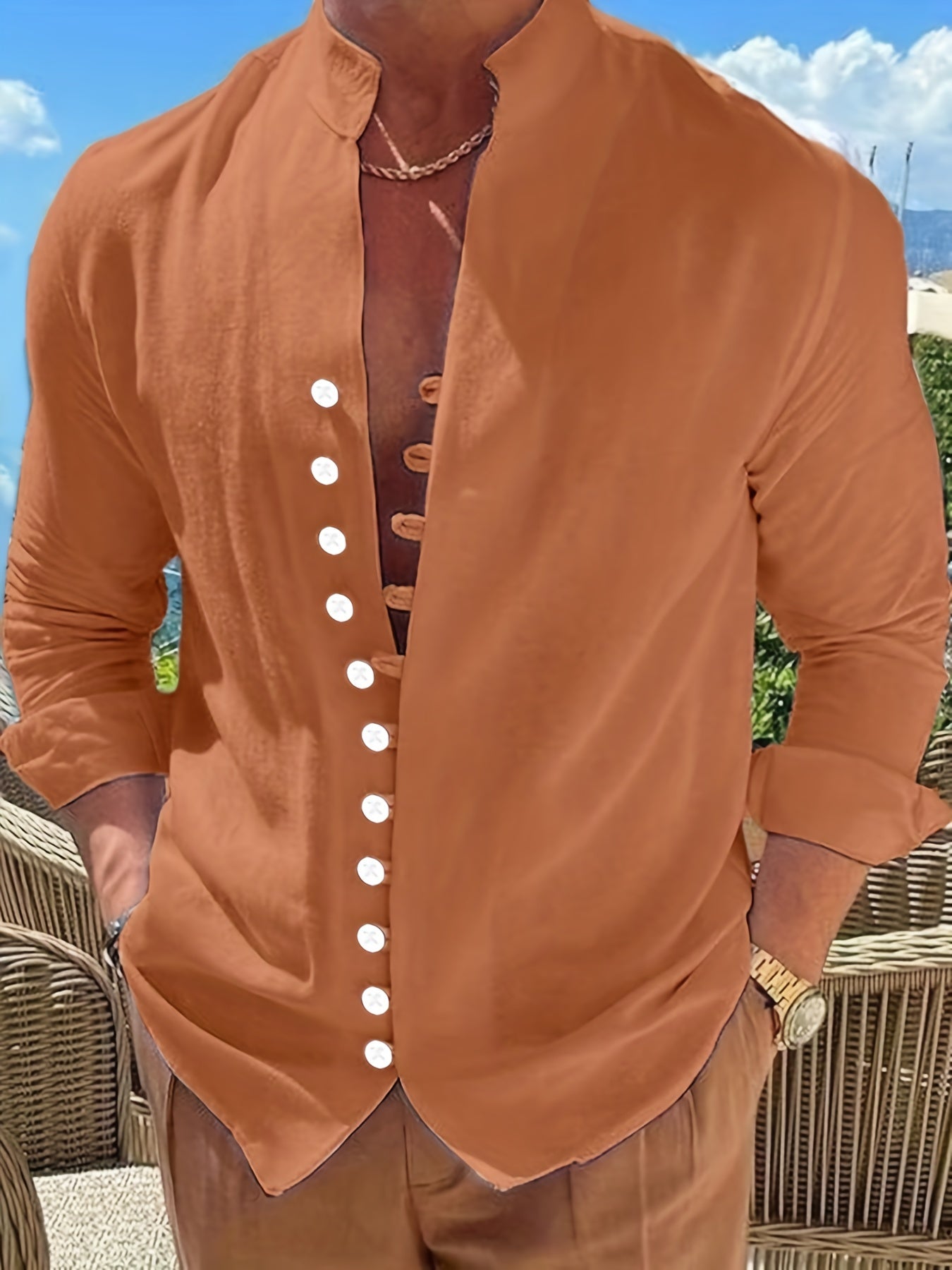 Men's Solid Short Sleeve Shirt for Summer Vacation