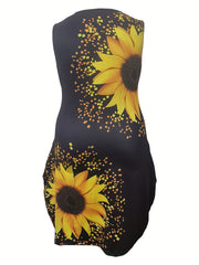 Women's Plus Sunflower Print Tank Dress, Medium Stretch