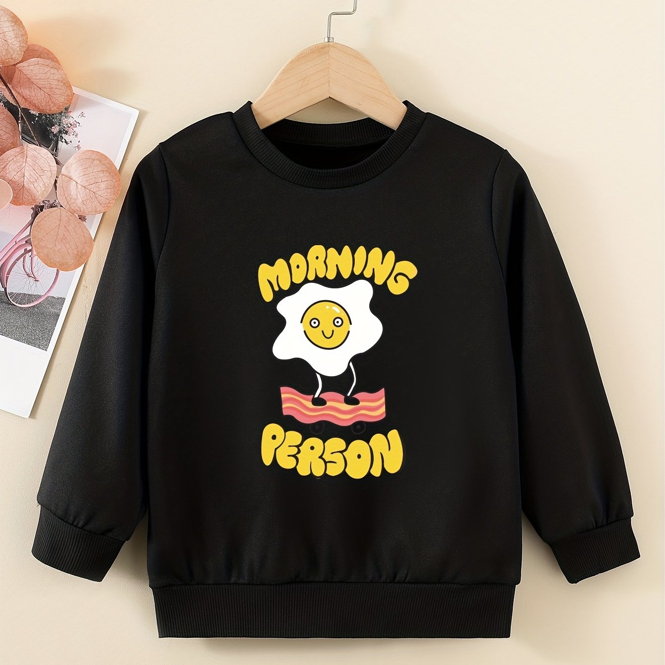 Fun Fried Eggs Graphic Girls Sweatshirt Casual Comfort Fit Kids Tops Pullover