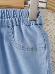 Girls Heart Print Casual Wide Leg Jeans for Children