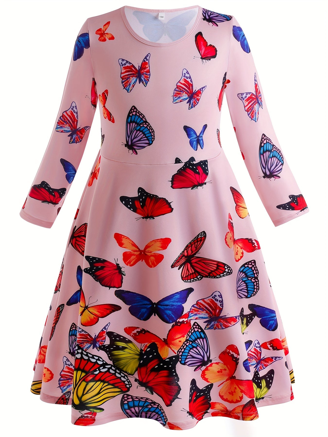 Girls Butterfly Graphic Long Sleeve Dress Spring Fall Party