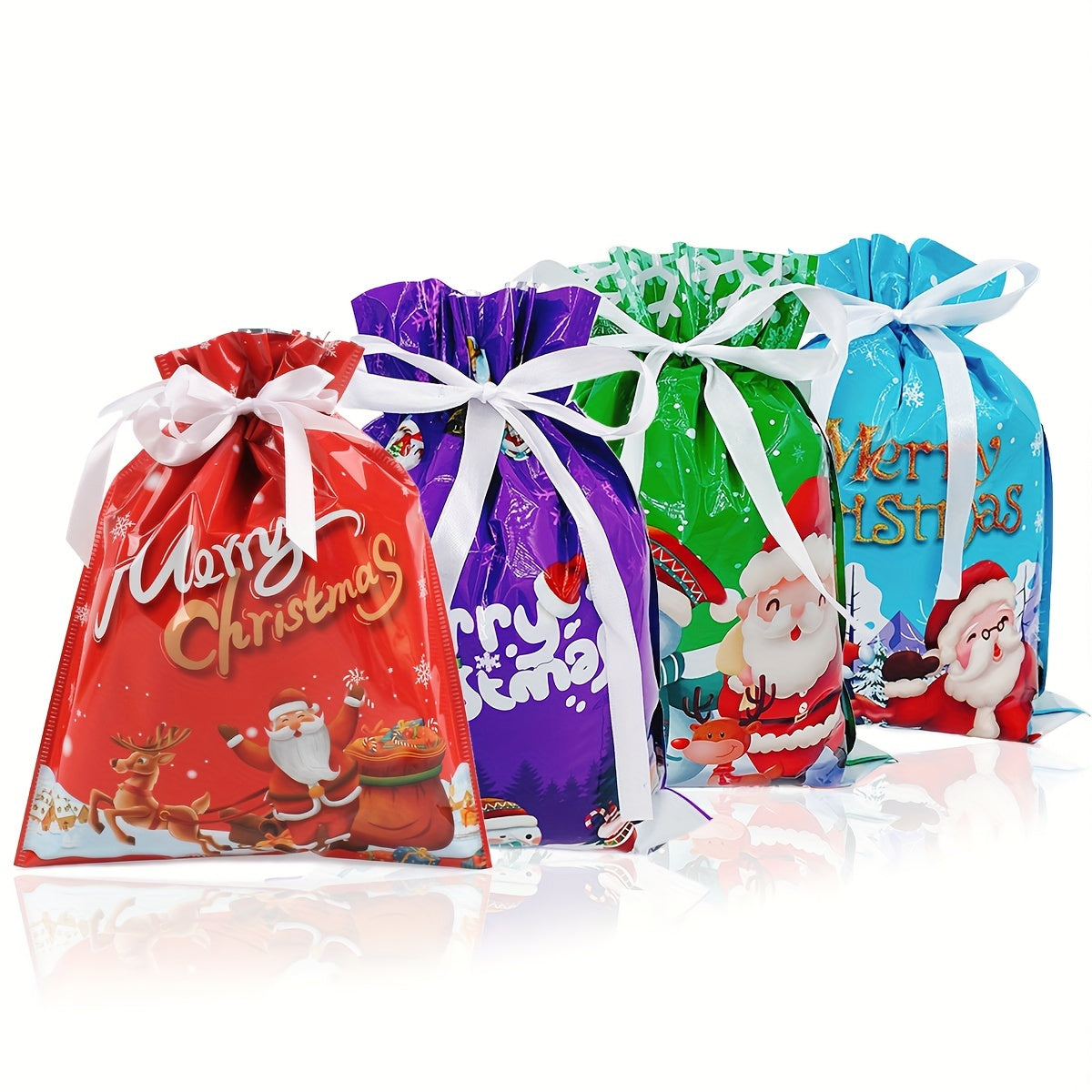 4pcs Cartoon Christmas Gift Bag Santa Claus Snowman Christmas Tree Elk Multicolo