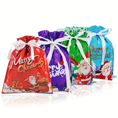 4pcs Cartoon Christmas Gift Bag Santa Claus Snowman Christmas Tree Elk Multicolo