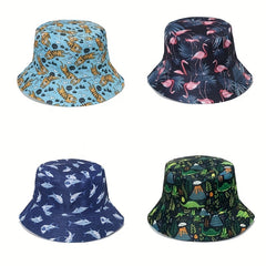 Animal Print Bucket Hat Lightweight Sunscreen Fish Tiger Flamingo Shark Dinosaur
