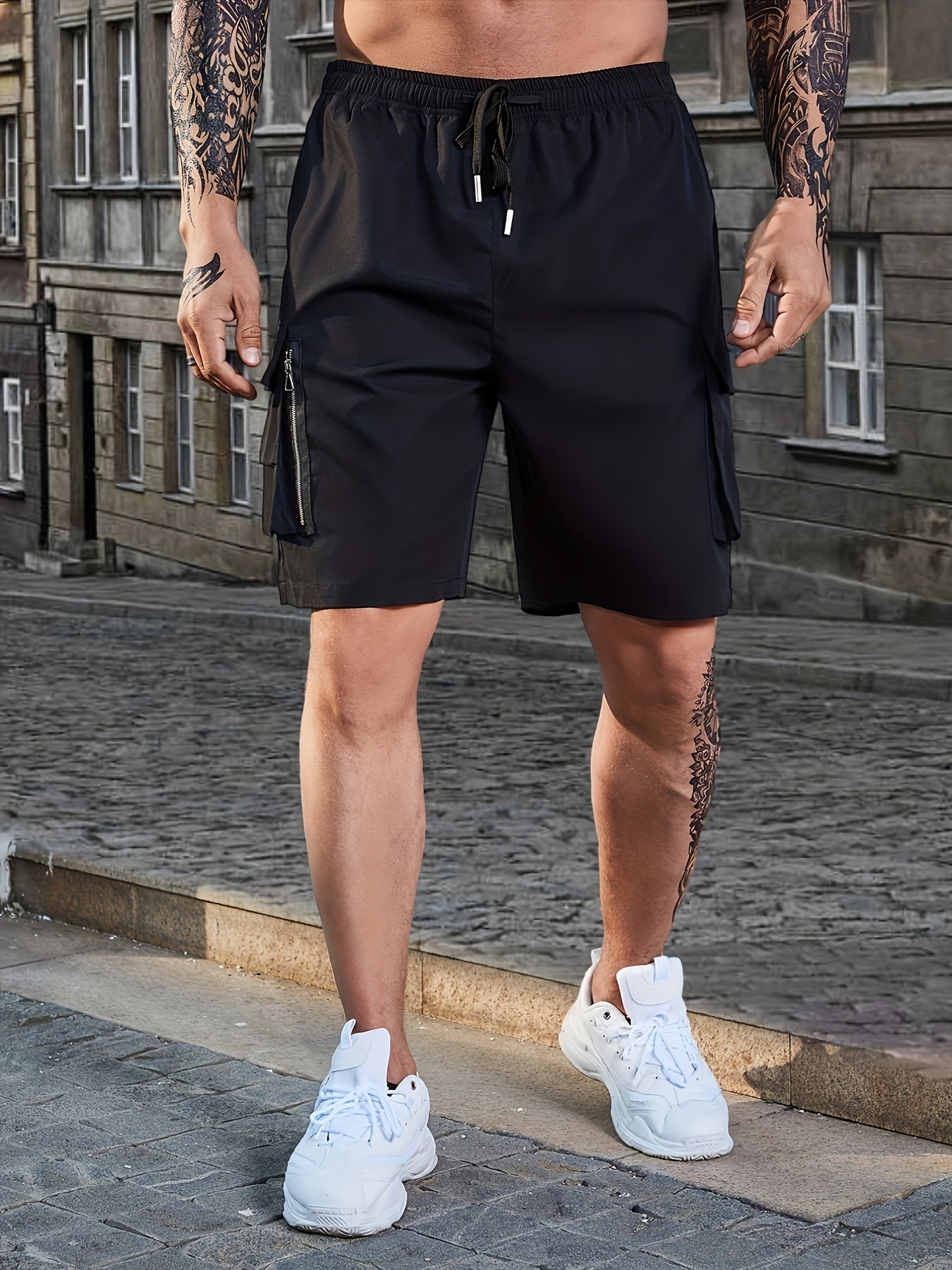 Men's Casual Pocket Waist Drawstring Cargo Shorts For Summer