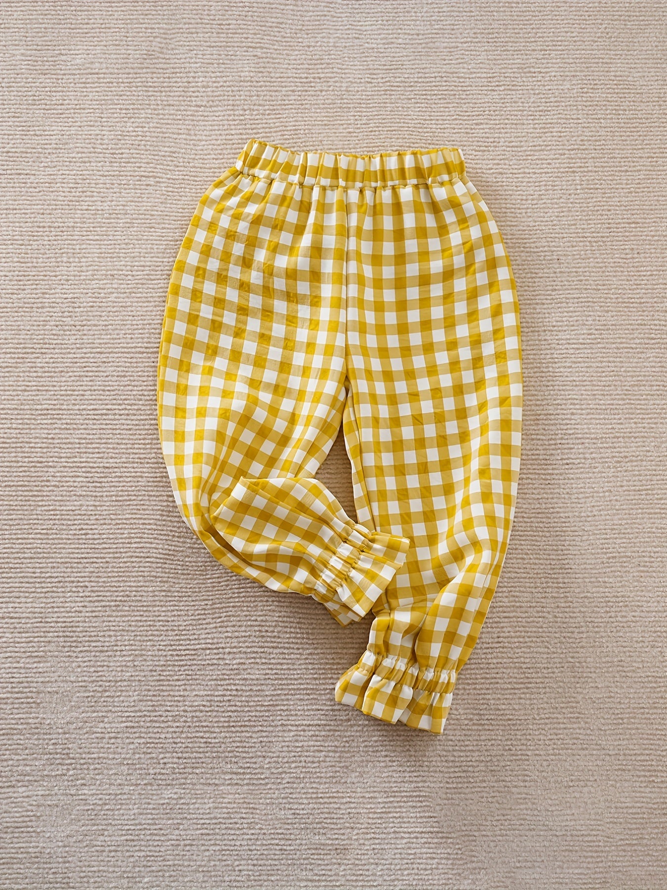 Yellow Plaid Girls Ruffle Trousers Toddler Pants