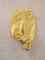 Yellow Plaid Girls Ruffle Trousers Toddler Pants