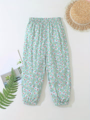 Girls Casual Flowers Graphic Cotton Jogger Trousers for Summer