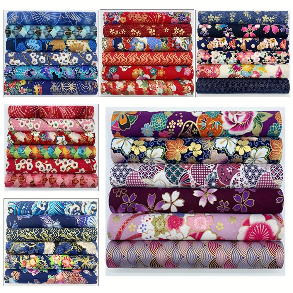 6pcs Navy Red Purple Bronzing Printed Cotton Fabric for DIY Sewing Scrapbooking