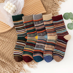 5 Pairs Mixed Outdoor Wool Socks Thick Soft Comfortable Mid Calf