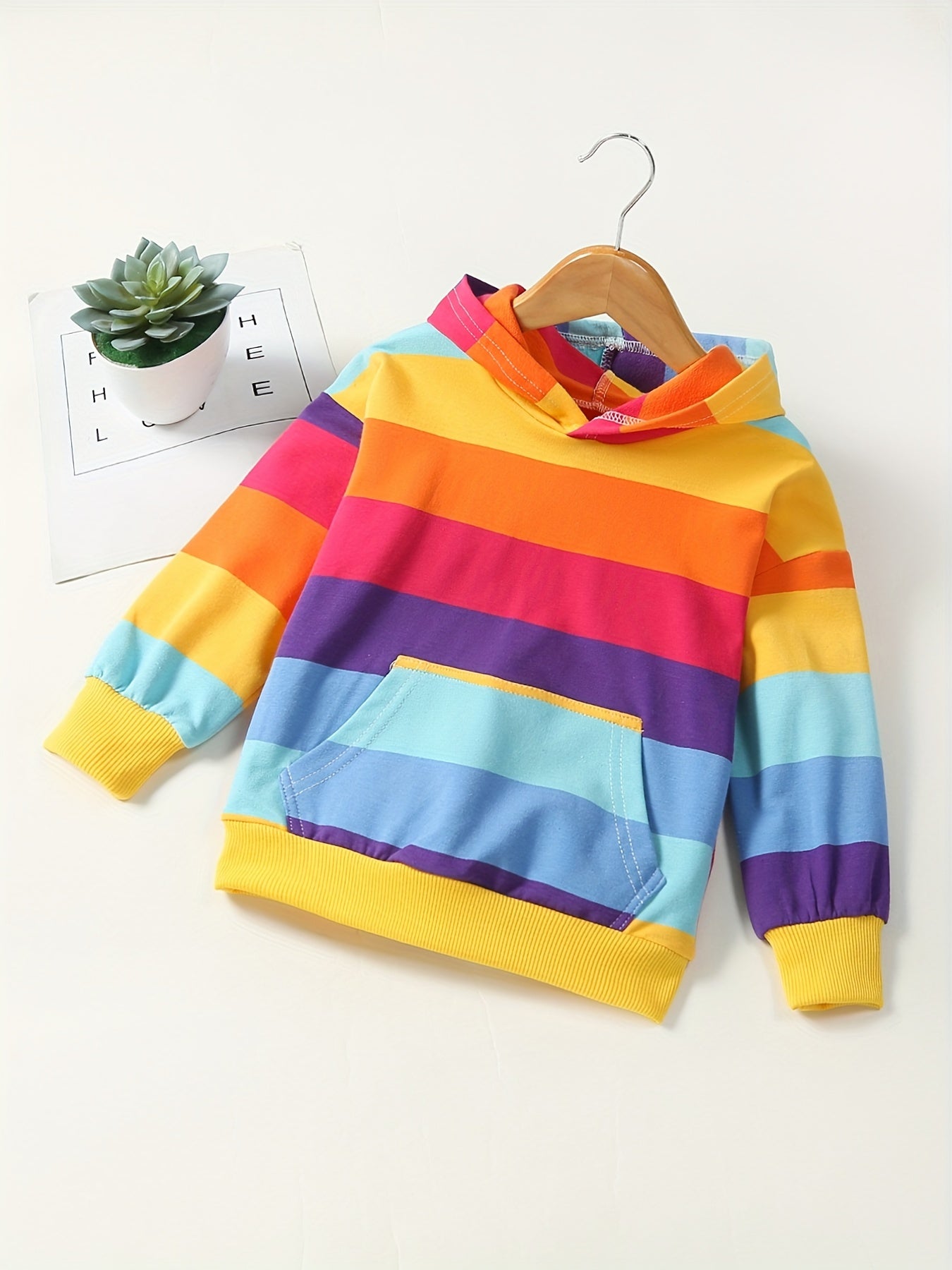 Girls Rainbow Stripes Hoodie Sweatshirt Long Sleeve Hooded Pullovers