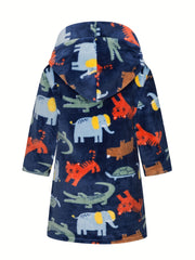 Kid's Crocodile Pattern Hooded Flannel Bathrobe PJ for Autumn Winter