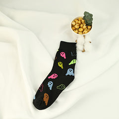 Cartoon Ghost Print Socks - Halloween Crew Socks Women's Stockings