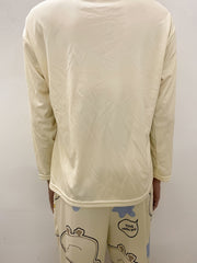 Duck Print Pajama Set Long Sleeve Top & Elastic Waistband Pants