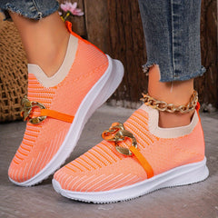 Chain Decor Flying Woven Walking Shoes