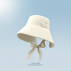 Ribbon Lace Up Bucket Hats Solid Ponytail Sun Hat Summer UV Protection