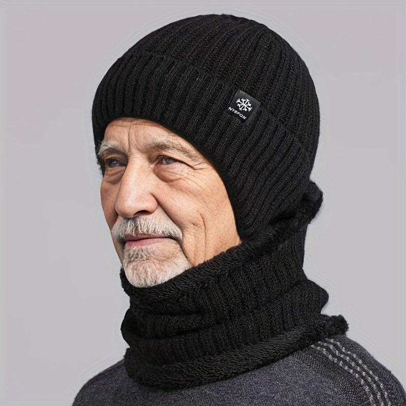 Winter Beanie Hat With Ear Flap Knitted Fleece Beanie Hat