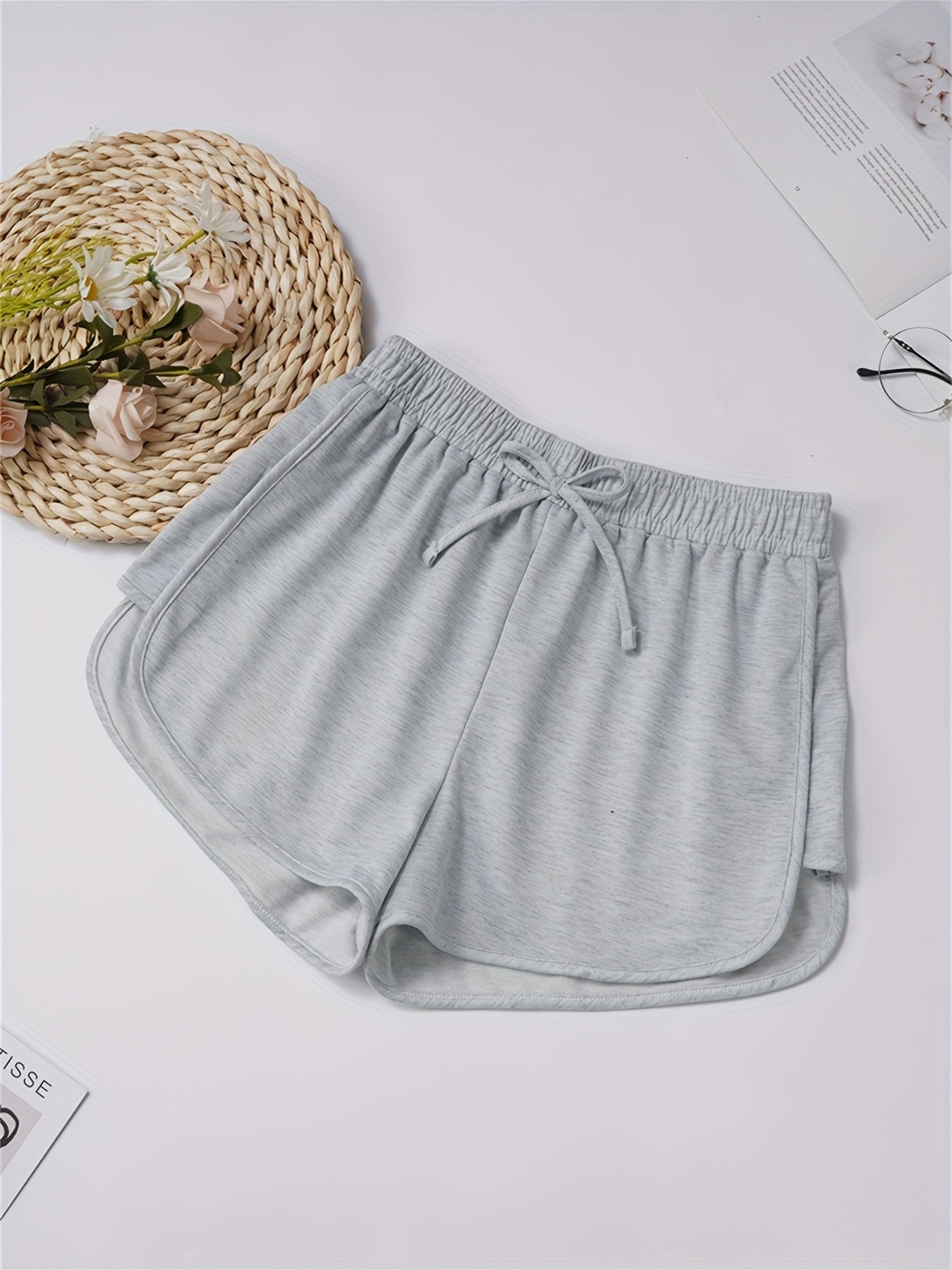 Sporty Elastic Waist Drawstring Shorts for Women