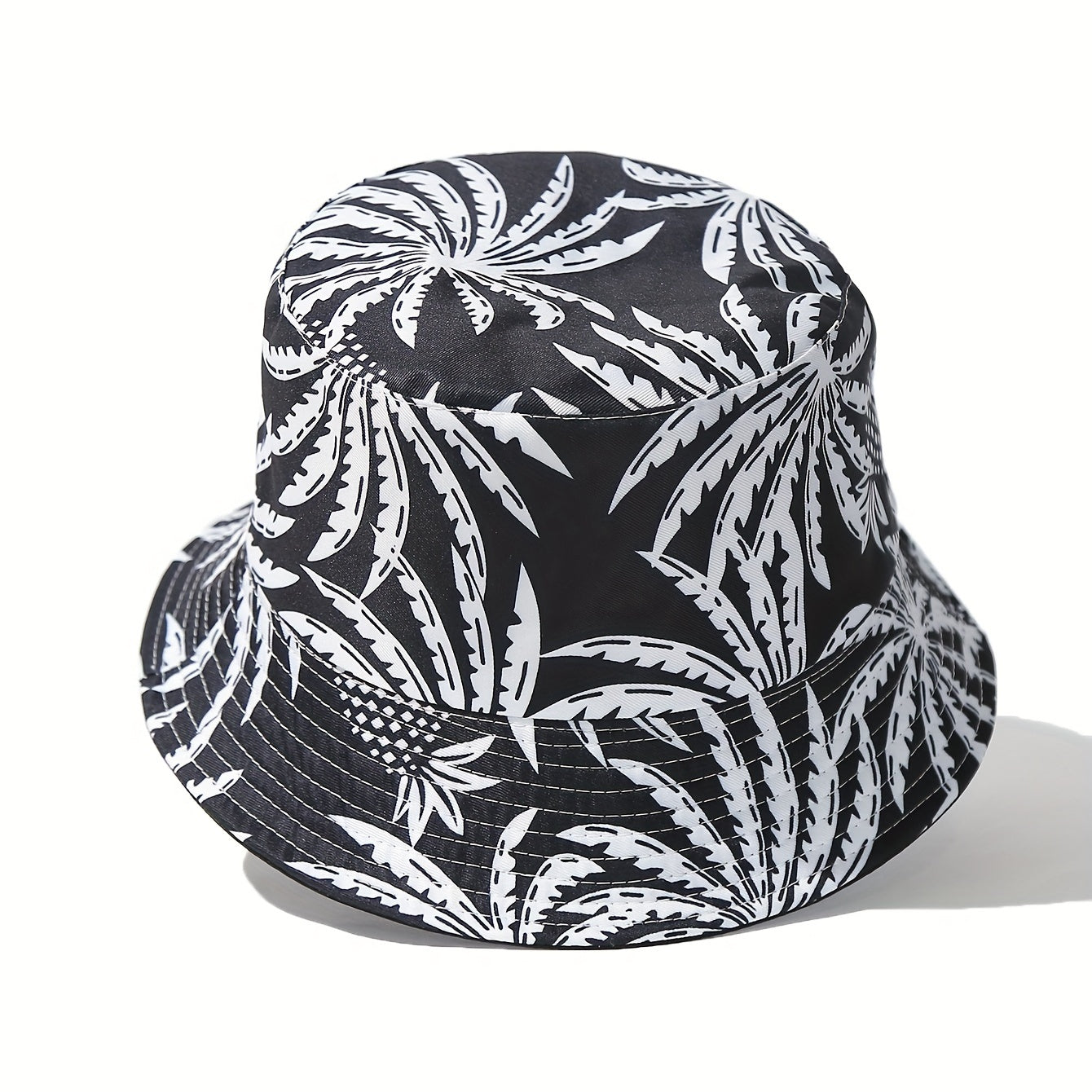 Unisex Sunshade Bucket Hat Black/Leaf Pattern Outdoor Travel