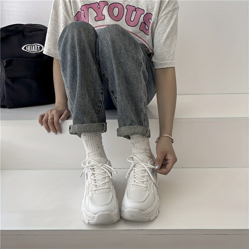 Women's Chunky Platform Sneakers Mesh Lace Up Sports Shoes