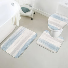 4 Pc Bathroom Set: Curtain, Rugs, Non-Slip Mat, Toilet Lid Cover, Hooks