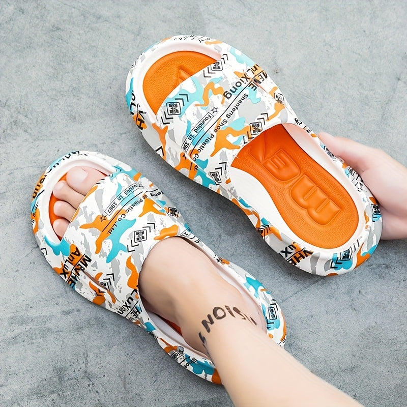 Men's Graphic Slides Casual Non Slip Slippers Open Toe Shoes