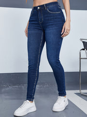 Solid Button Fly High Rise Skinny Jeans