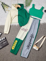 Girl's Hip Hop 3pc Outfit Set: Crop Hoodie, Tank Top, Sweatpants