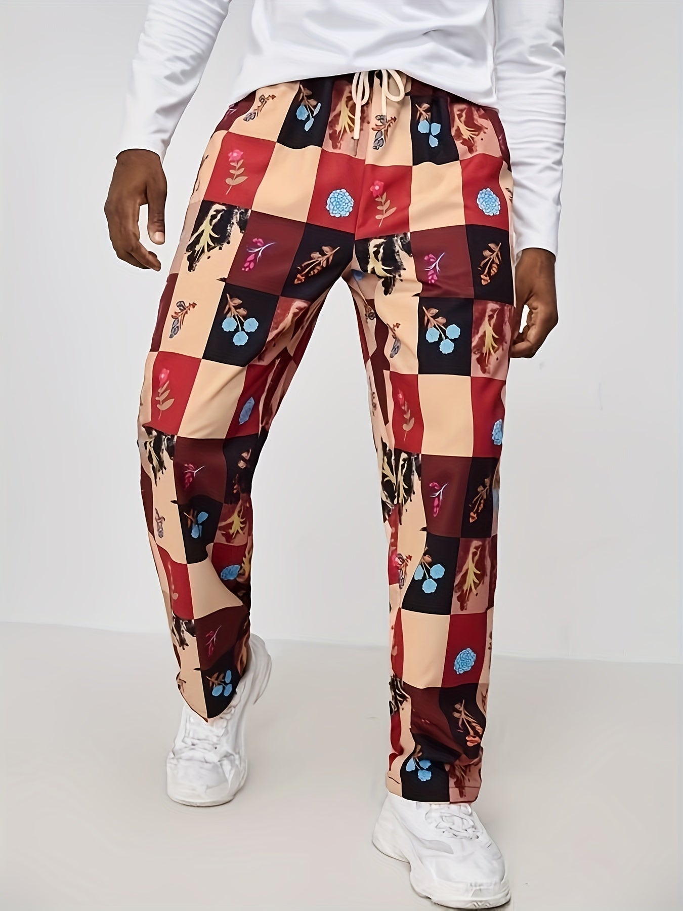 Men's Plaid Casual Pants Straight Leg Trousers